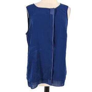 SALE Ann Taylor Navy Blue Chiffon Tank with hidden Front Button Placket